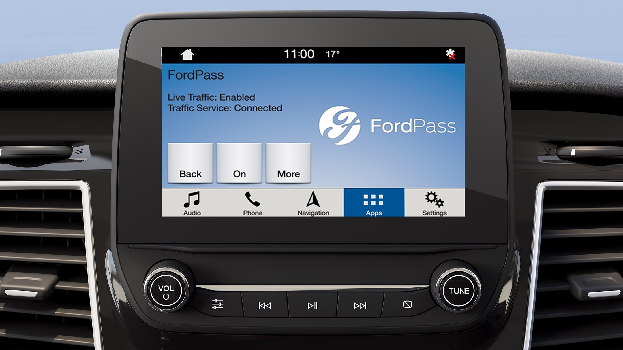 Vista do ecrã tátil com modem FordPass Connect